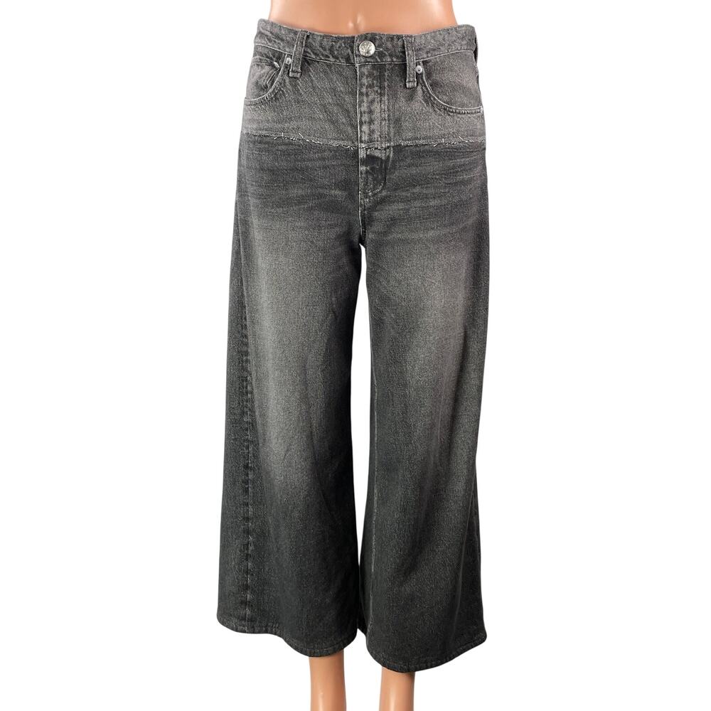 rag & bone Women's Gray Faded Relaxed Cropped Baggy Wide Leg Denim Jean Pants 27
